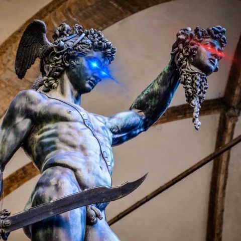fen0m avatar: bronze Perseus statue with a glowing blue eye